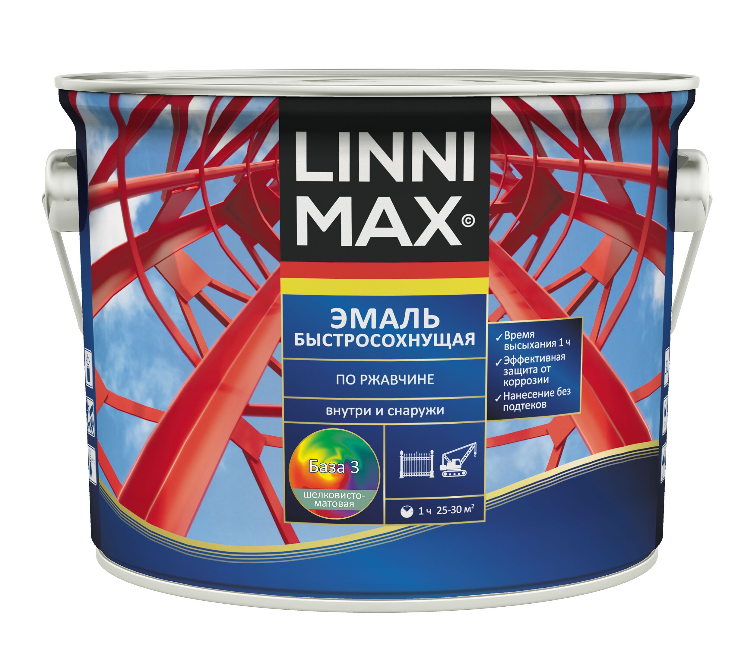 Эмаль быстросохнущая по ржавчине шелковисто-матовая 0,71л алкидная База3 LINNIMAX купить в Санкт-Петербурге