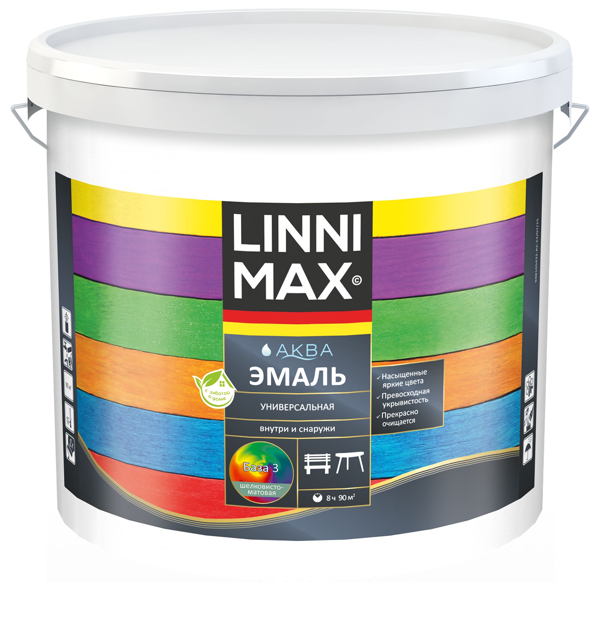 Аква Эмаль универсальная шелковисто-матовая 8,46л акриловая База3 LINNIMAX купить в Санкт-Петербурге