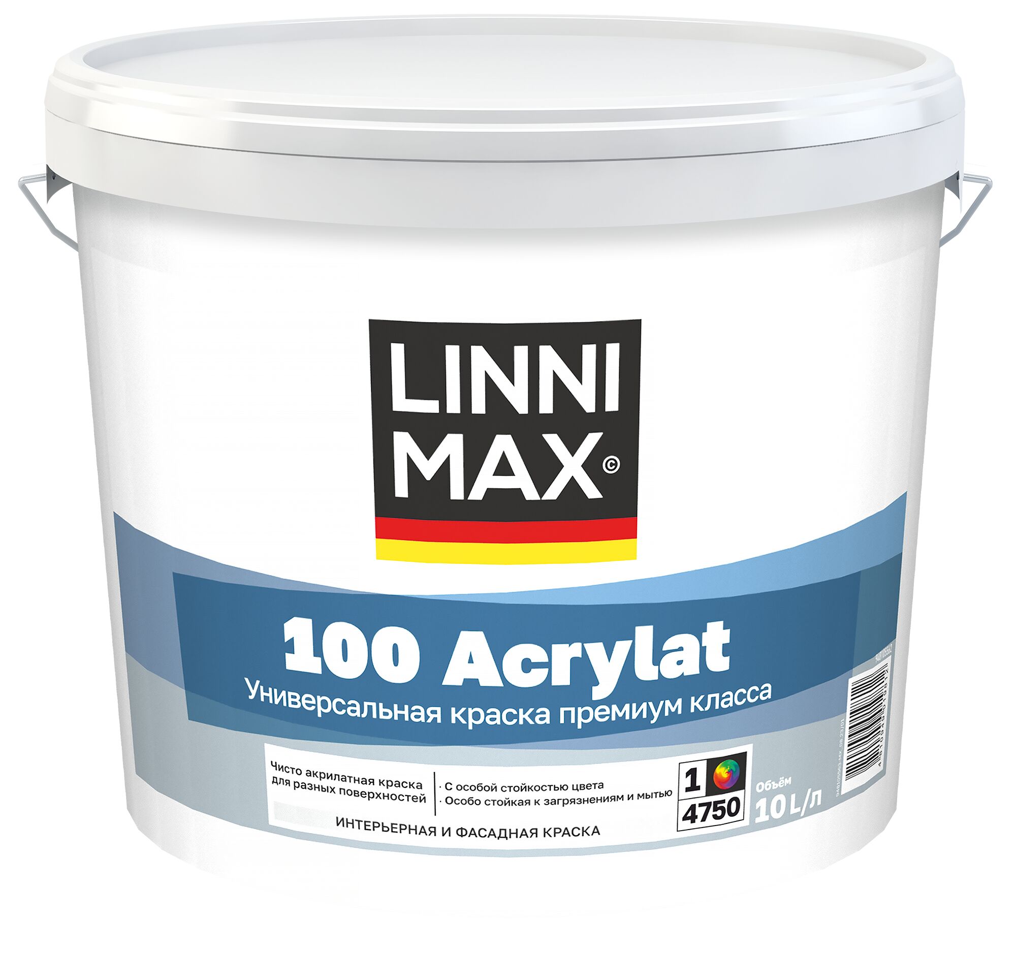 100 Acrylat 10л Краска водно-дисперсионная для наружных и внутренних работ База1 LINNIMAX купить в Санкт-Петербурге