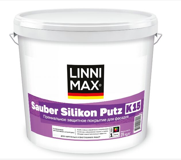 Sauber Silikon Putz K15 25кг Штукатурка декоративная силиконовая для наружных работ База 3 LINNIMAX купить в Санкт-Петербурге