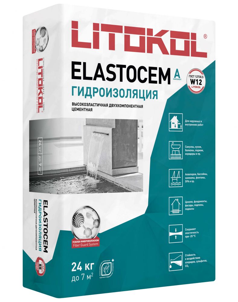 ELASTOCEM A 24кг Гидроизоляция цементная серый LITOKOL купить в Санкт-Петербурге