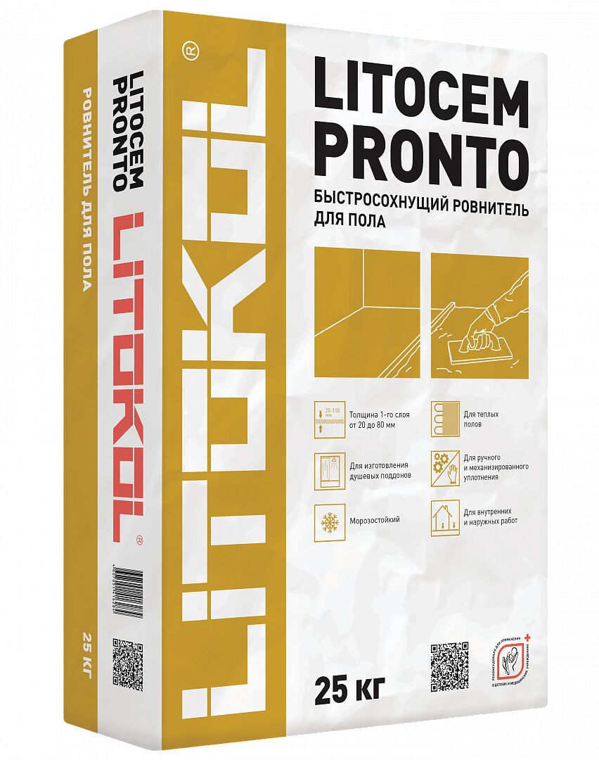 LITOCEM PRONTO 25кг Смесь д/формовки душевых поддонов и устройства стяжек пола серый LITOKOL купить в Санкт-Петербурге