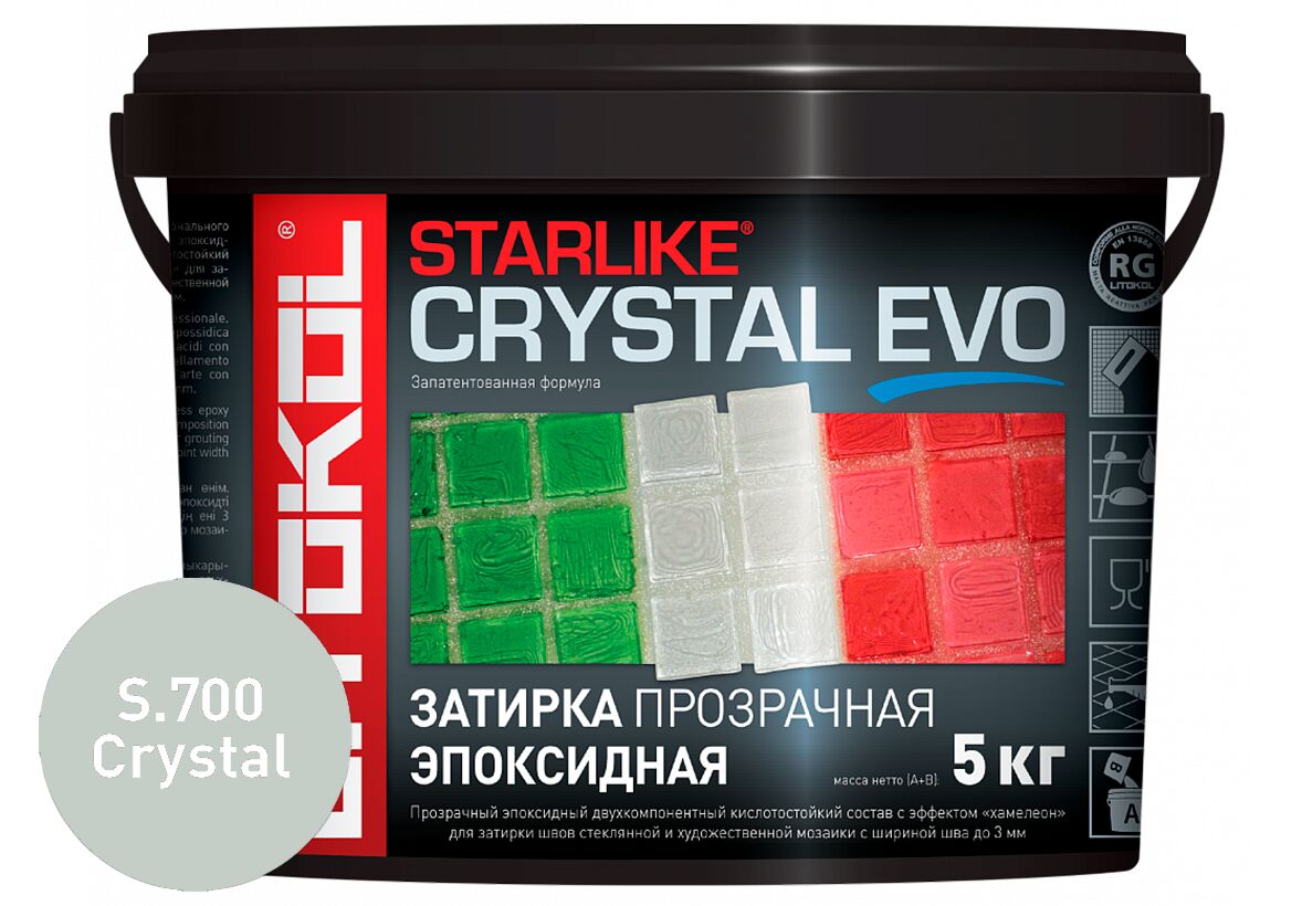 STARLIKE CRYSTAL EVO 5кг Прозрачная химстойкая затирка с эффектом хамелеон S.700 CRYSTAL LITOKOL купить в Санкт-Петербурге