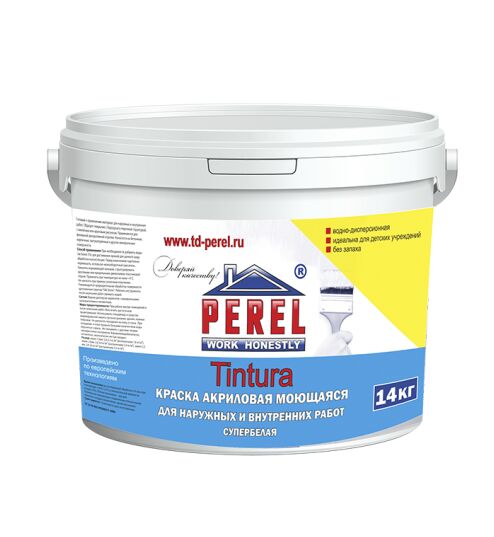 Акриловая фасадная краска Perel Tintura (белая), 14 кг купить в Санкт-Петербурге