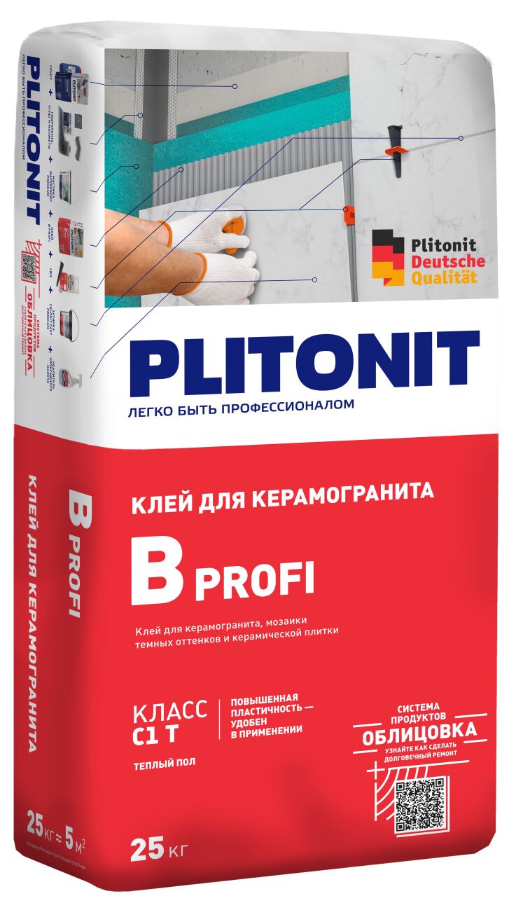 Bprofi 25кг Клей для среднеформатного керамогранита (кл.С1Т) PLITONIT купить в Санкт-Петербурге