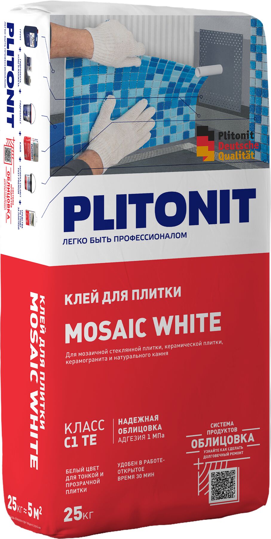 MOSAIC WHITE Клей для стекл.мозаики, кер.плитки, керамогранита и нат.камня белый (кл.C2TE) PLITONIT купить в Санкт-Петербурге