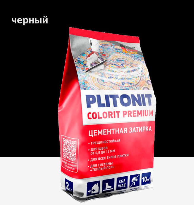 COLORIT Premium 2кг Затирка биоцидная черный (пакет) PLITONIT купить в Санкт-Петербурге