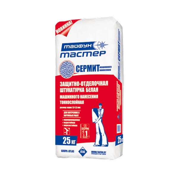ТАЙФУН МАСТЕР СЕРМИТ МАШ. 25кг Штукатурка защитно-отделочная шуба белый 1-1.5мм купить в Санкт-Петербурге