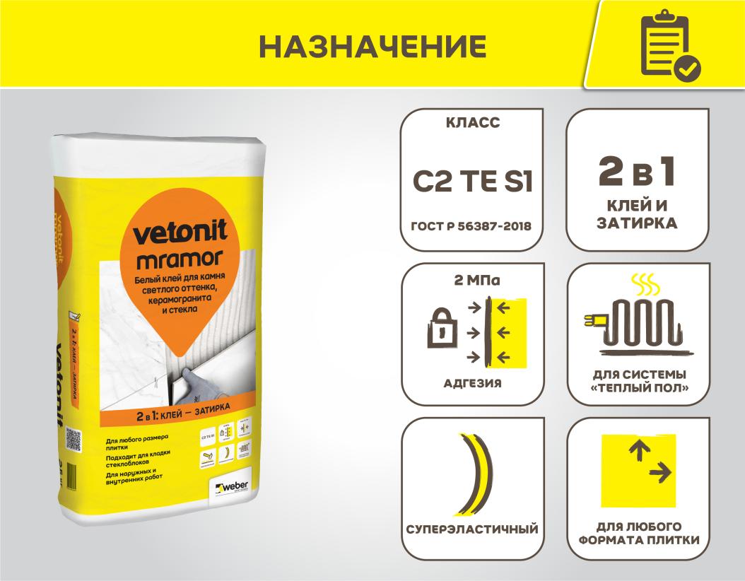 С2ТЕS1 25кг Клей цементный для плитки эластичный усиленный белый Weber Vetonit купить в Санкт-Петербурге
