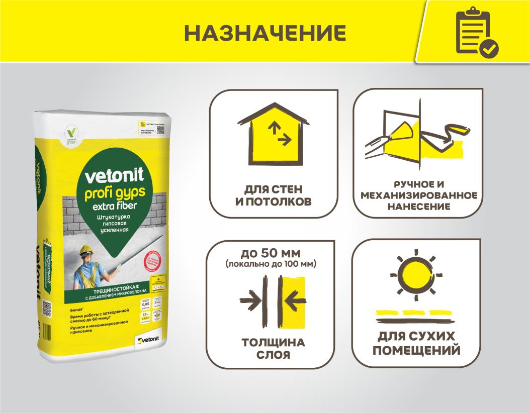 Штукатурка гипсовая усиленная Vetonit profi gyps белый 25кг купить в Санкт-Петербурге