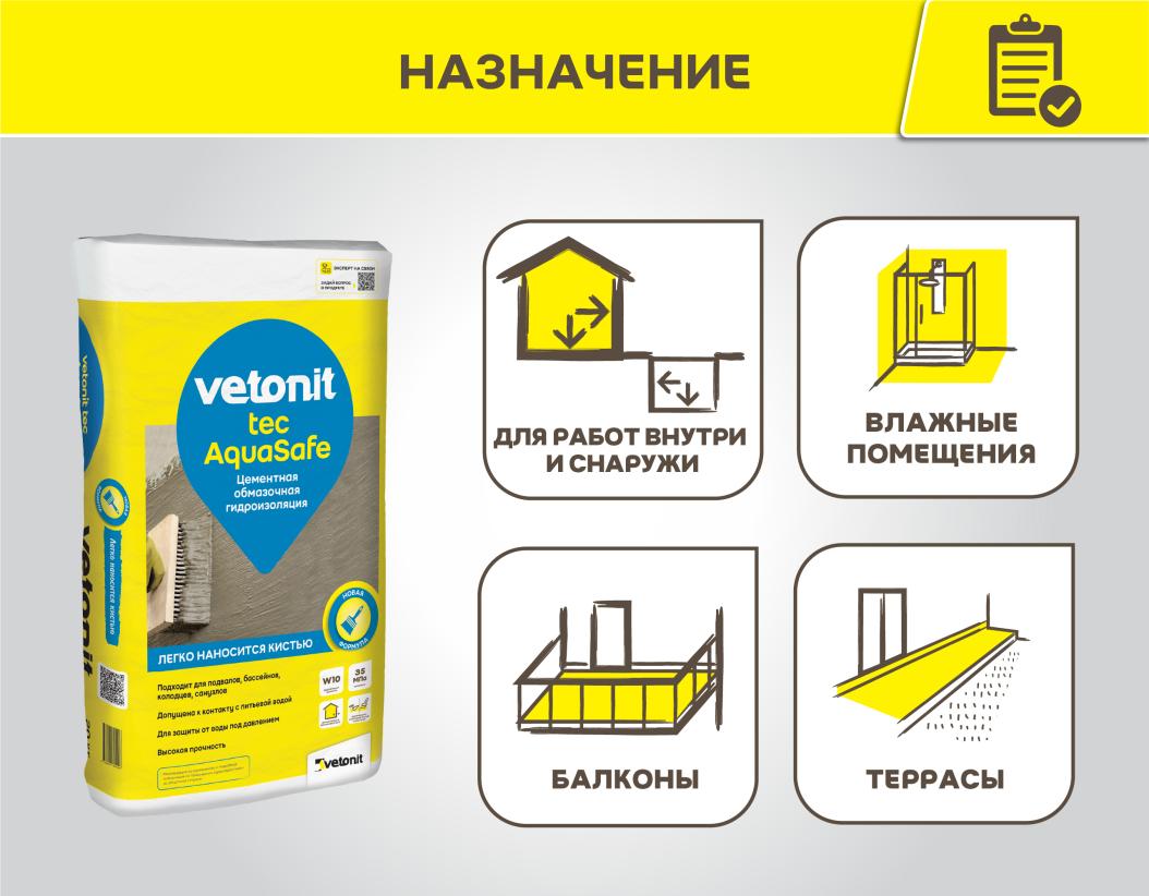 Гидроизоляция цементная жесткая обмазочная Weber tec AquaSafe серый 20кг купить в Санкт-Петербурге