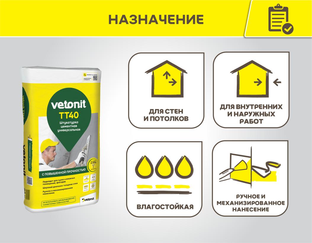 Шпаклевка цементная Vetonit ТТ40 25кг купить в Санкт-Петербурге