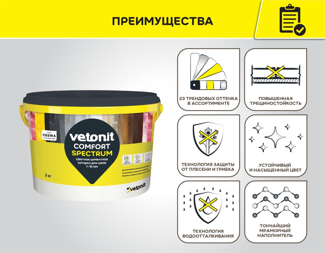 Затирка цветная цементная для швов 1-10мм Vetonit comfort spectrum 11 алмаз 2кг купить в Санкт-Петербурге