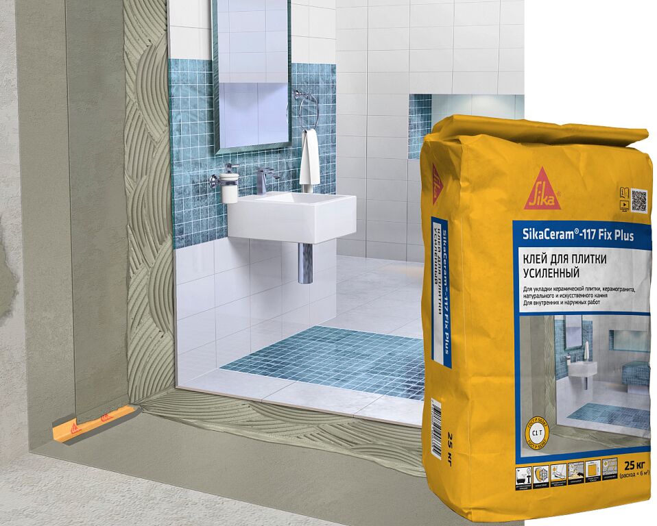 SikaCeram-117 Fix Plus 25кг Клей для укладки керамической плитки и керамогранита (C1 T) ГОСТ Р 56387 купить в Санкт-Петербурге