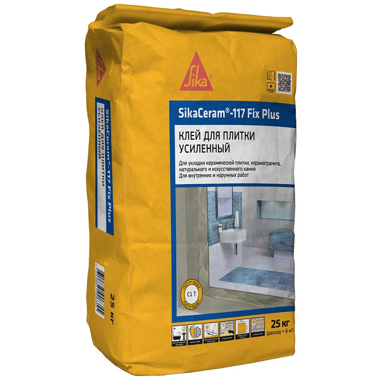SikaCeram-117 Fix Plus 25кг Клей для укладки керамической плитки и керамогранита (C1 T) ГОСТ Р 56387 купить в Санкт-Петербурге