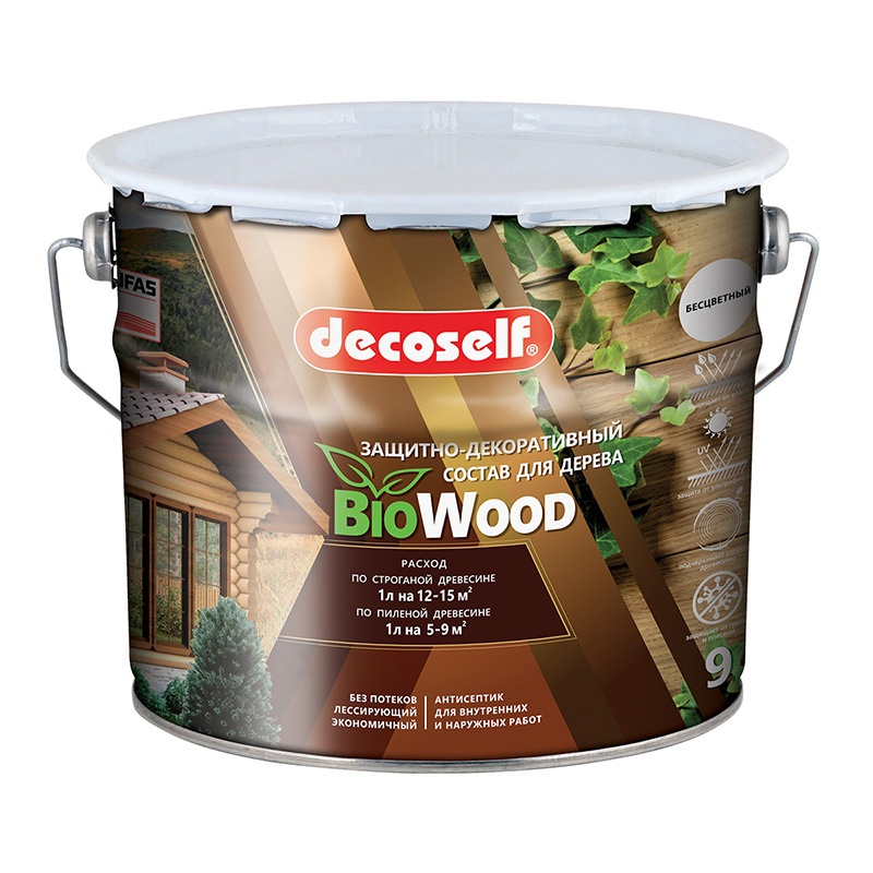 Антисептик лессирующий для дерева Pufas Decoself бесцветный 9 л купить в Санкт-Петербурге
