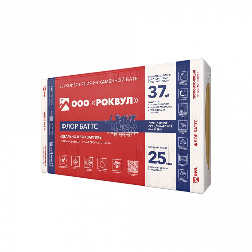 Rockwool ФЛОР БАТТС 50х600х1000/6шт/3.6м2/0.18м3 (32упак/пал) купить в Санкт-Петербурге