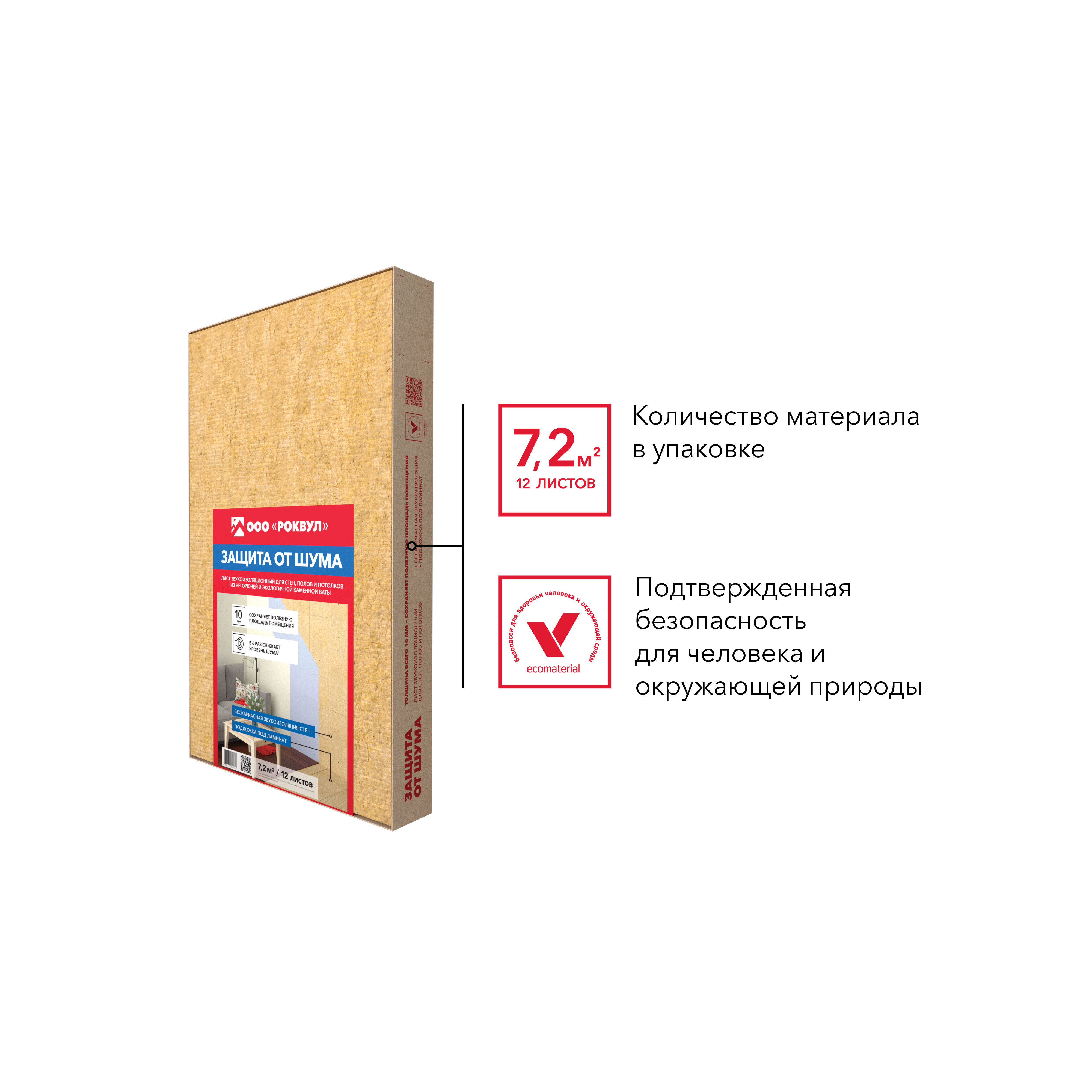 Лист звукоизоляционный Роквул 10мм, 12шт, 7.2м2, 600х1000мм, 0.072м3 купить в Санкт-Петербурге