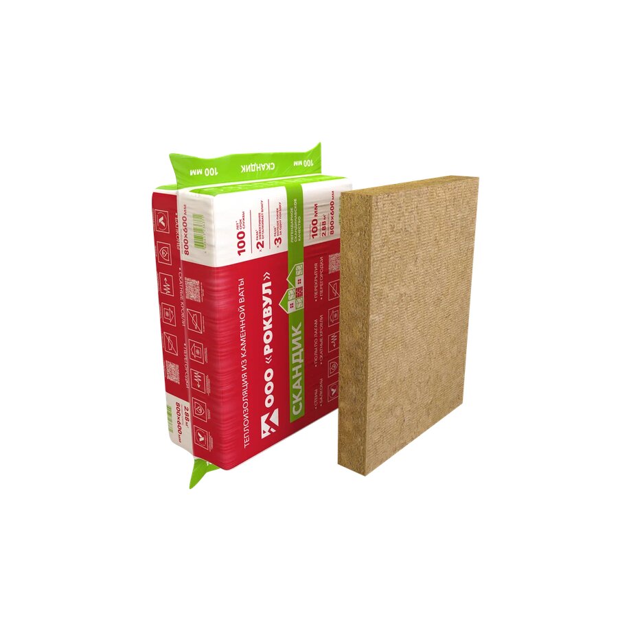 Роквул Скандик 100мм, 6 плит, 2.88м2, 600х800мм, 0.288м3 купить в Санкт-Петербурге