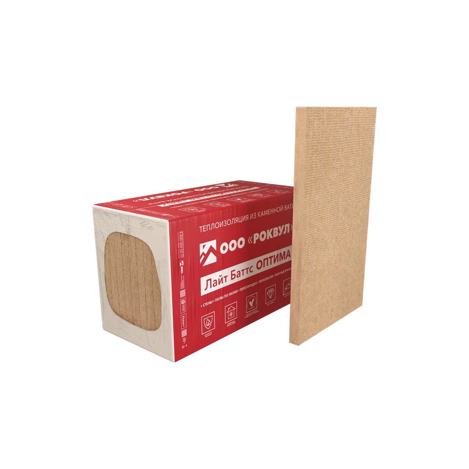 Роквул Лайт Баттс Оптима 50мм, 10 плит, 6м2, 600х1000мм, 0.3м3 купить в Санкт-Петербурге