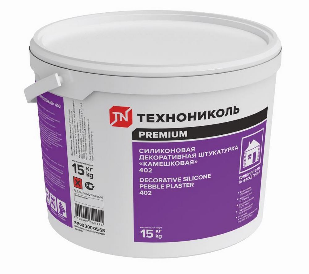 ТЕХНОНИКОЛЬ 402 15кг Штукатурка декоративная силиконовая "камешковая" 1,5мм группа3 купить в Санкт-Петербурге