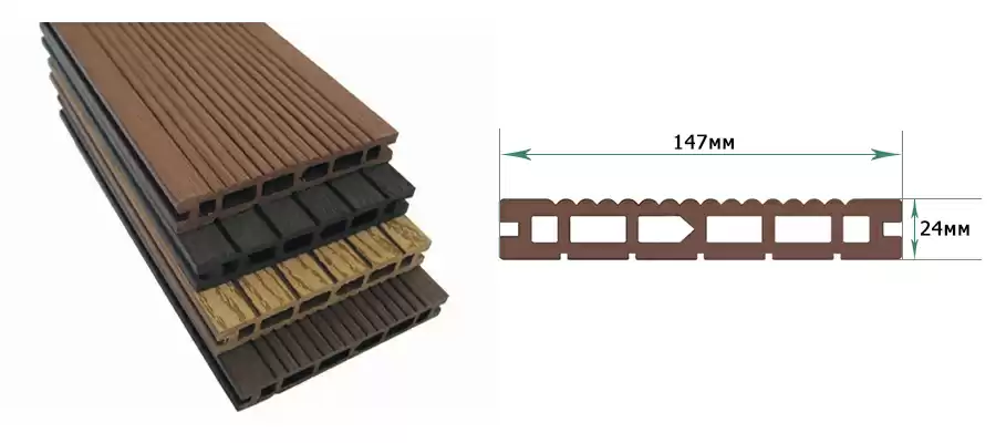 Распродажа Доска террасная ТЕРРАпол пустотелая с пазом КЛАССИК Патио Орех Милано 147х24х3000мм купить в Санкт-Петербурге