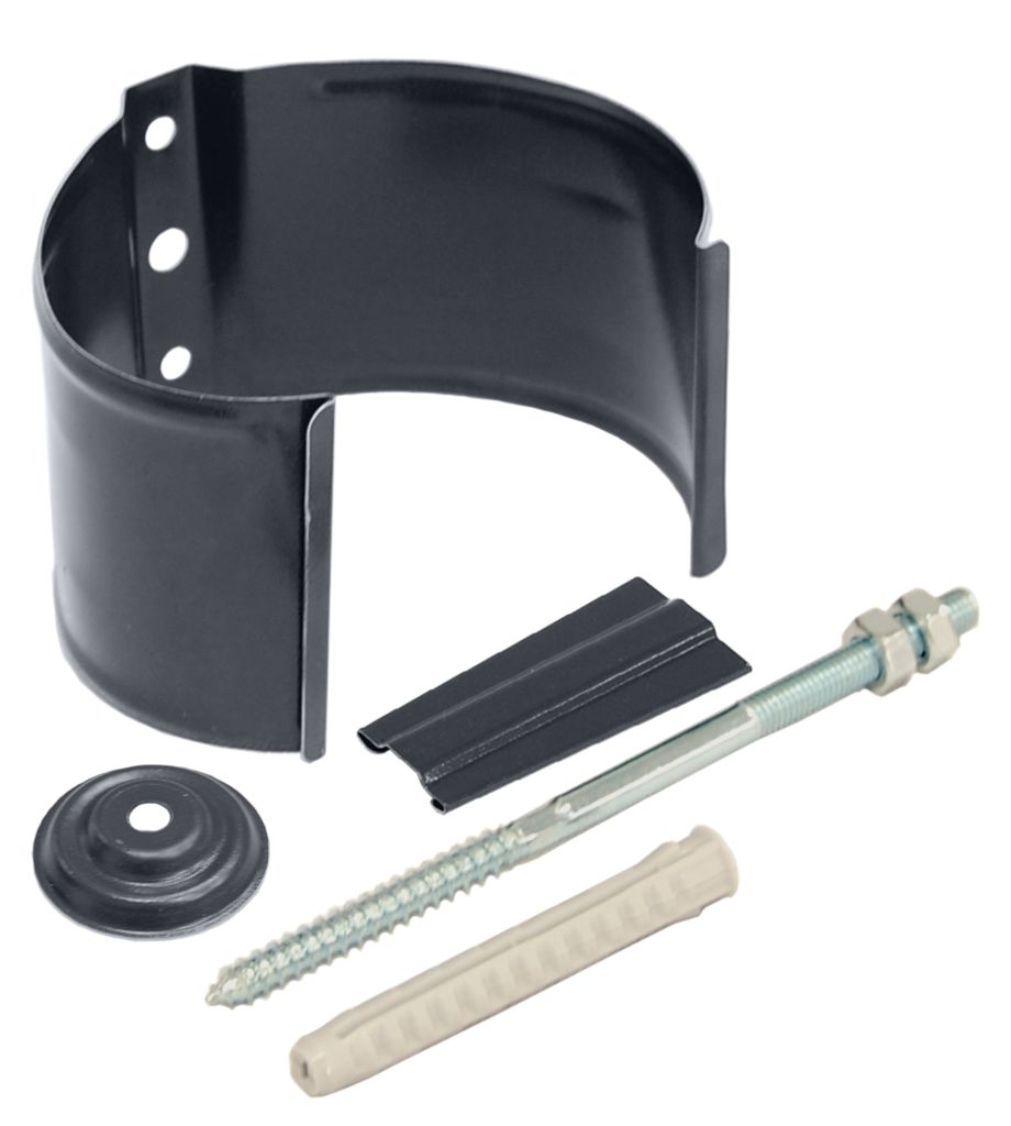 Хомут трубы на кирпич (метиз)в комплекте: шпилька-саморез, дюбель, декоративная накладка металлическийD100 купить в Санкт-Петербурге