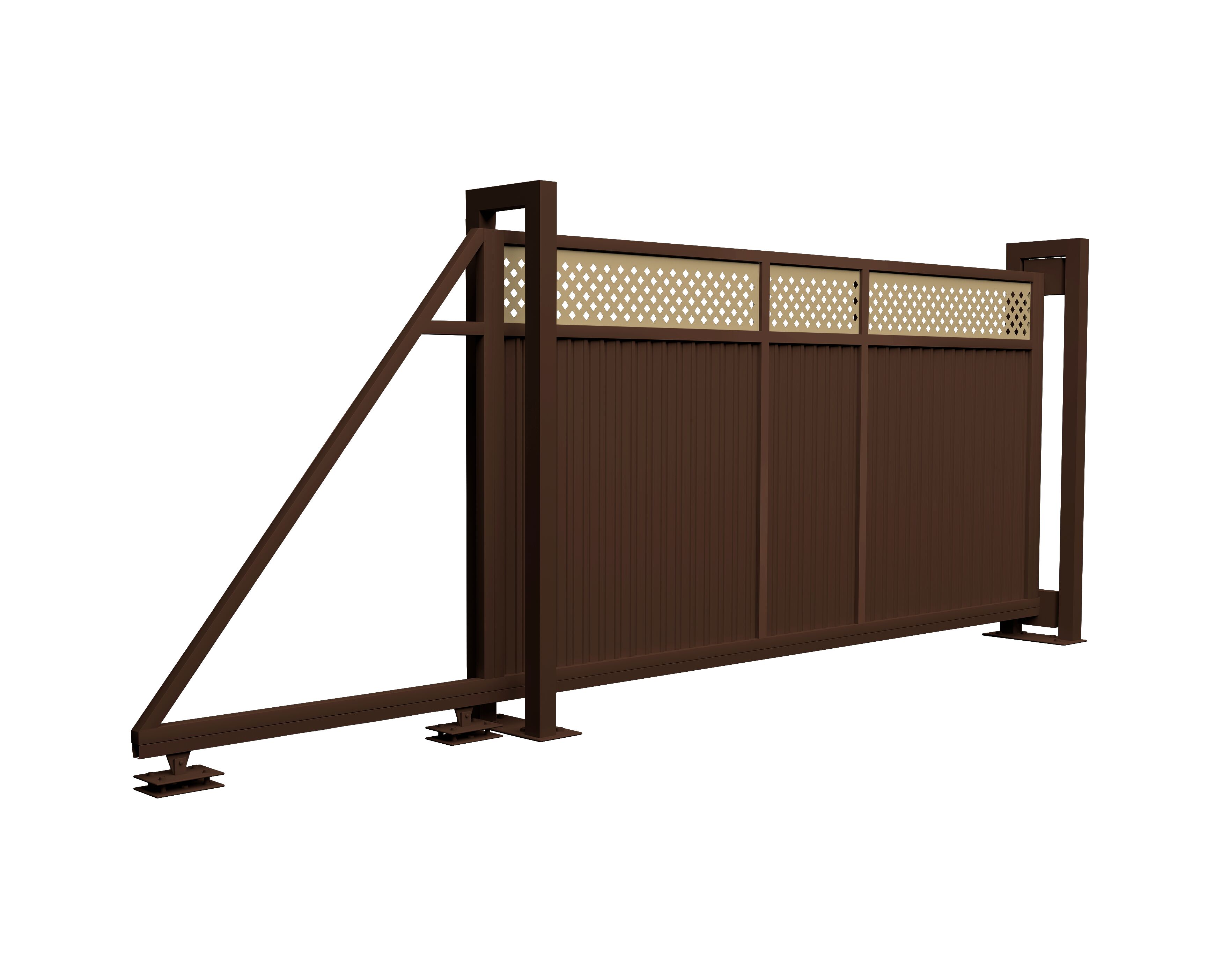 Ворота откатные Estet Plus 2000х4500мм 8017/1014 коричневый Grand Line купить в Санкт-Петербурге